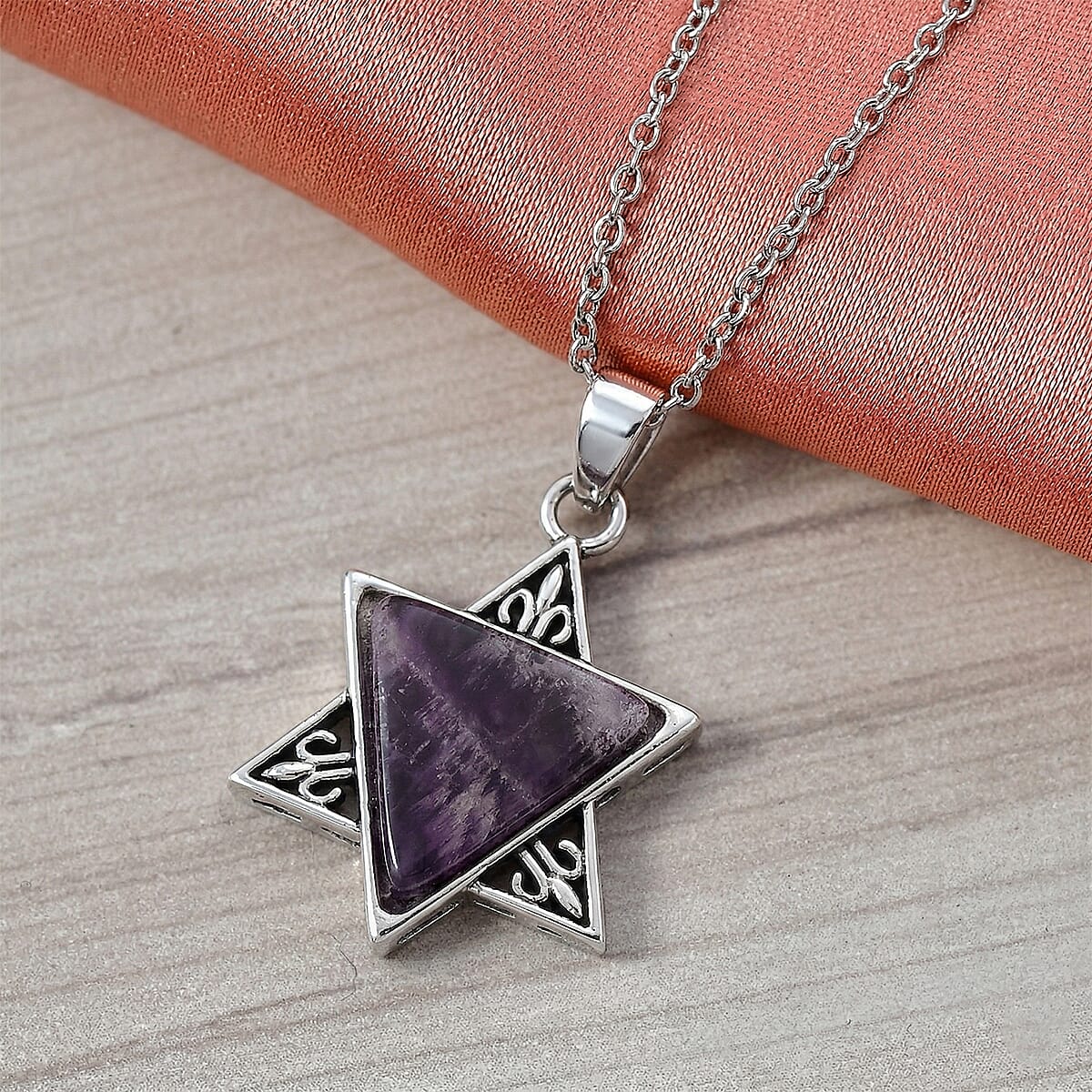 African Amethyst 8.00 ctw Pendant in Silvertone with Stainless Steel Necklace 20 Inches image number 1