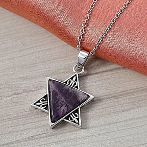 African Amethyst 8.00 ctw Pendant in Silvertone with Stainless Steel Necklace 20 Inches