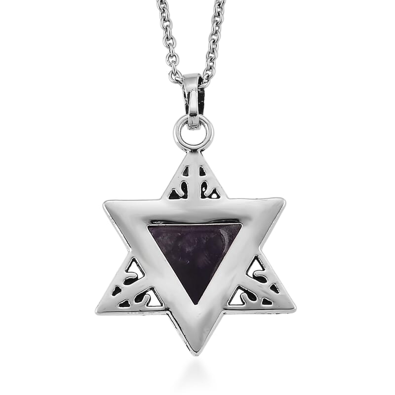 African Amethyst 8.00 ctw Pendant in Silvertone with Stainless Steel Necklace 20 Inches