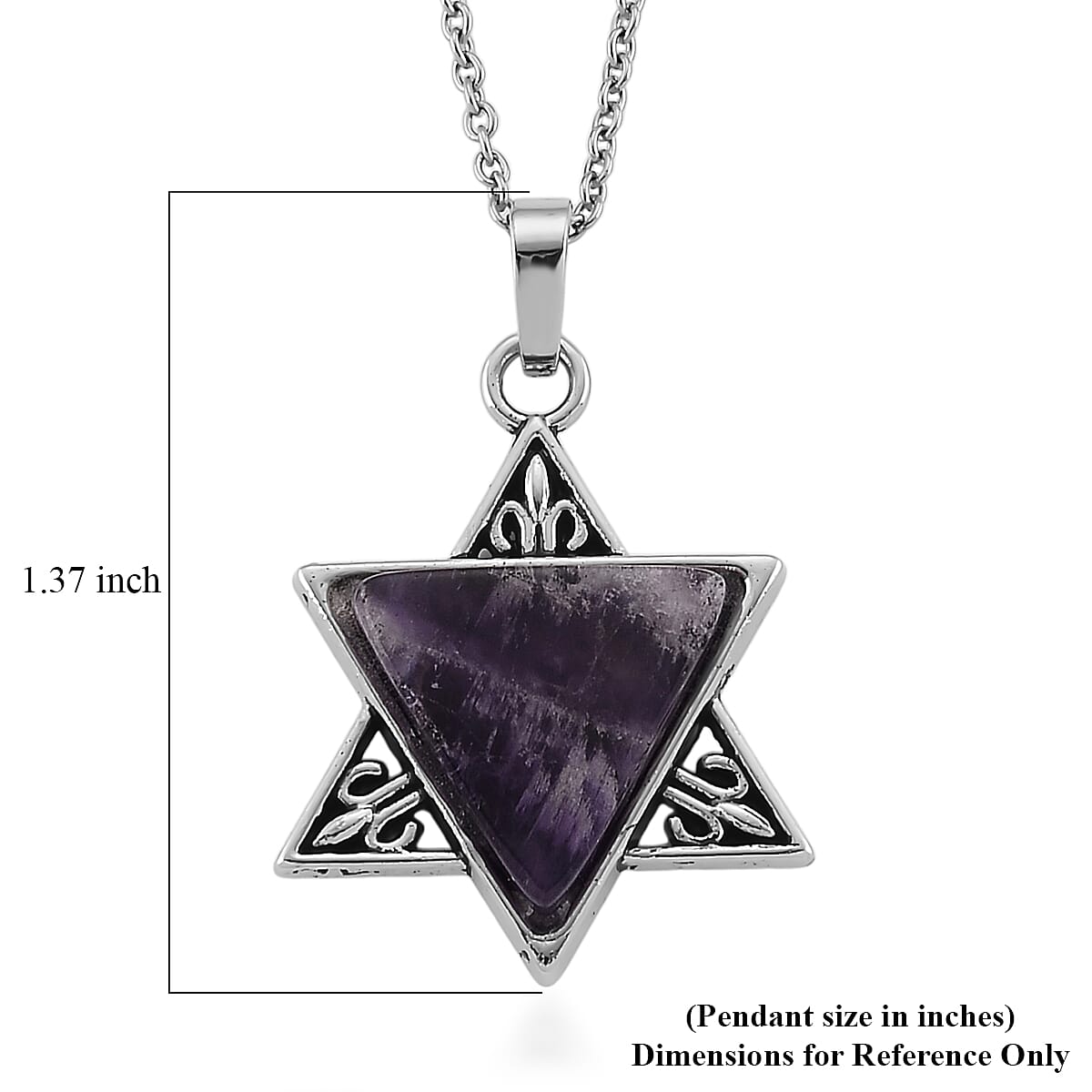African Amethyst 8.00 ctw Pendant in Silvertone with Stainless Steel Necklace 20 Inches