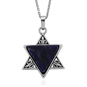 Lapis Lazuli 8.00 ctw Pendant in Silvertone with Stainless Steel Necklace 20 Inches