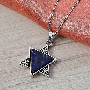 Lapis Lazuli 8.00 ctw Pendant in Silvertone with Stainless Steel Necklace 20 Inches