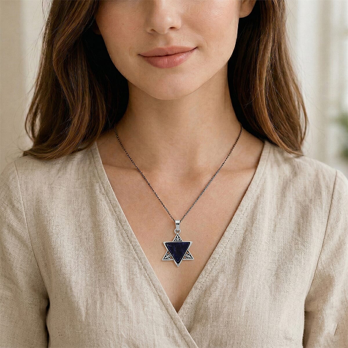 Lapis Lazuli 8.00 ctw Pendant in Silvertone with Stainless Steel Necklace 20 Inches image number 2