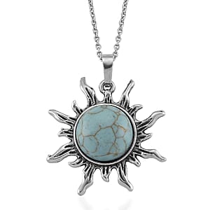 Blue Howlite 18.00 ctw Pendant in Silvertone with Stainless Steel Necklace 20 Inches