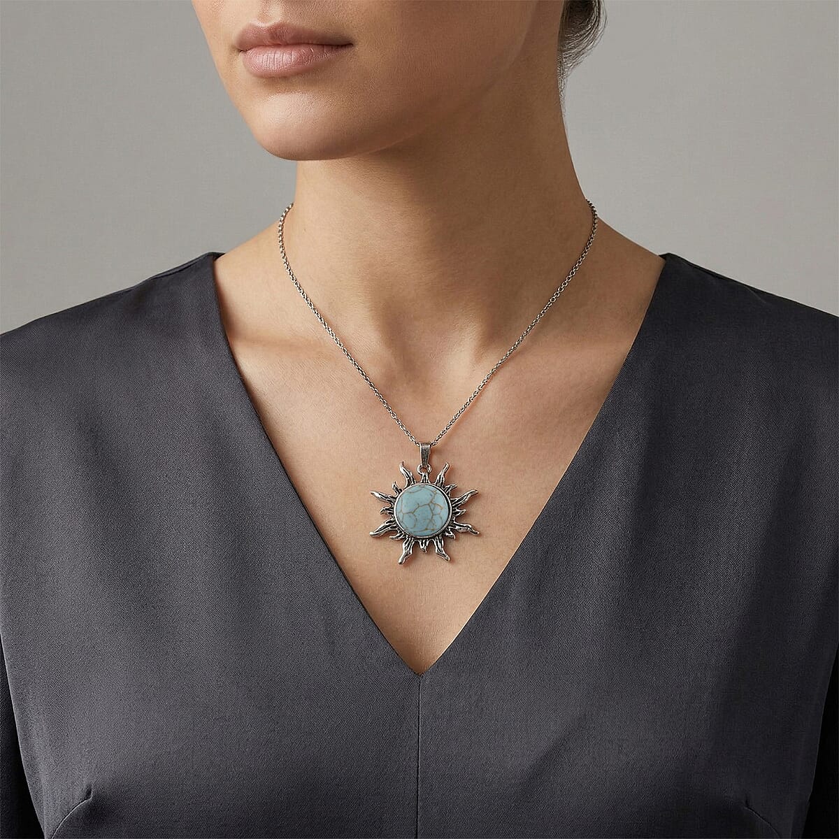 Blue Howlite 18.00 ctw Pendant in Silvertone with Stainless Steel Necklace 20 Inches image number 2