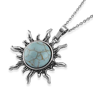 Blue Howlite 18.00 ctw Pendant in Silvertone with Stainless Steel Necklace 20 Inches