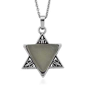 Green Aventurine 8.00 ctw Pendant in Silvertone with Stainless Steel Necklace 20 Inches