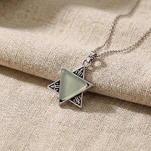 Green Aventurine 8.00 ctw Pendant in Silvertone with Stainless Steel Necklace 20 Inches