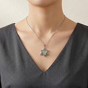 Green Aventurine 8.00 ctw Pendant in Silvertone with Stainless Steel Necklace 20 Inches