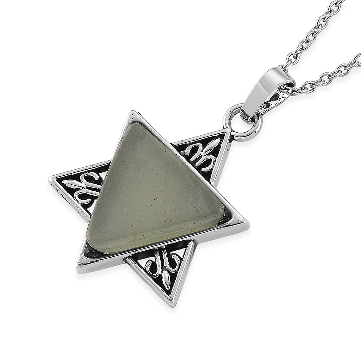 Green Aventurine 8.00 ctw Pendant in Silvertone with Stainless Steel Necklace 20 Inches image number 3