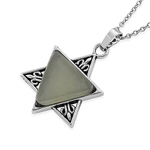 Green Aventurine 8.00 ctw Pendant in Silvertone with Stainless Steel Necklace 20 Inches