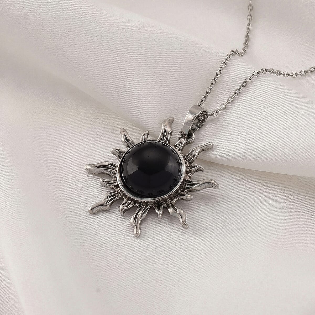 Black Obsidian 18.00 ctw Pendant in Silvertone with Stainless Steel Necklace 20 Inches image number 1