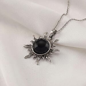 Black Obsidian 18.00 ctw Pendant in Silvertone with Stainless Steel Necklace 20 Inches