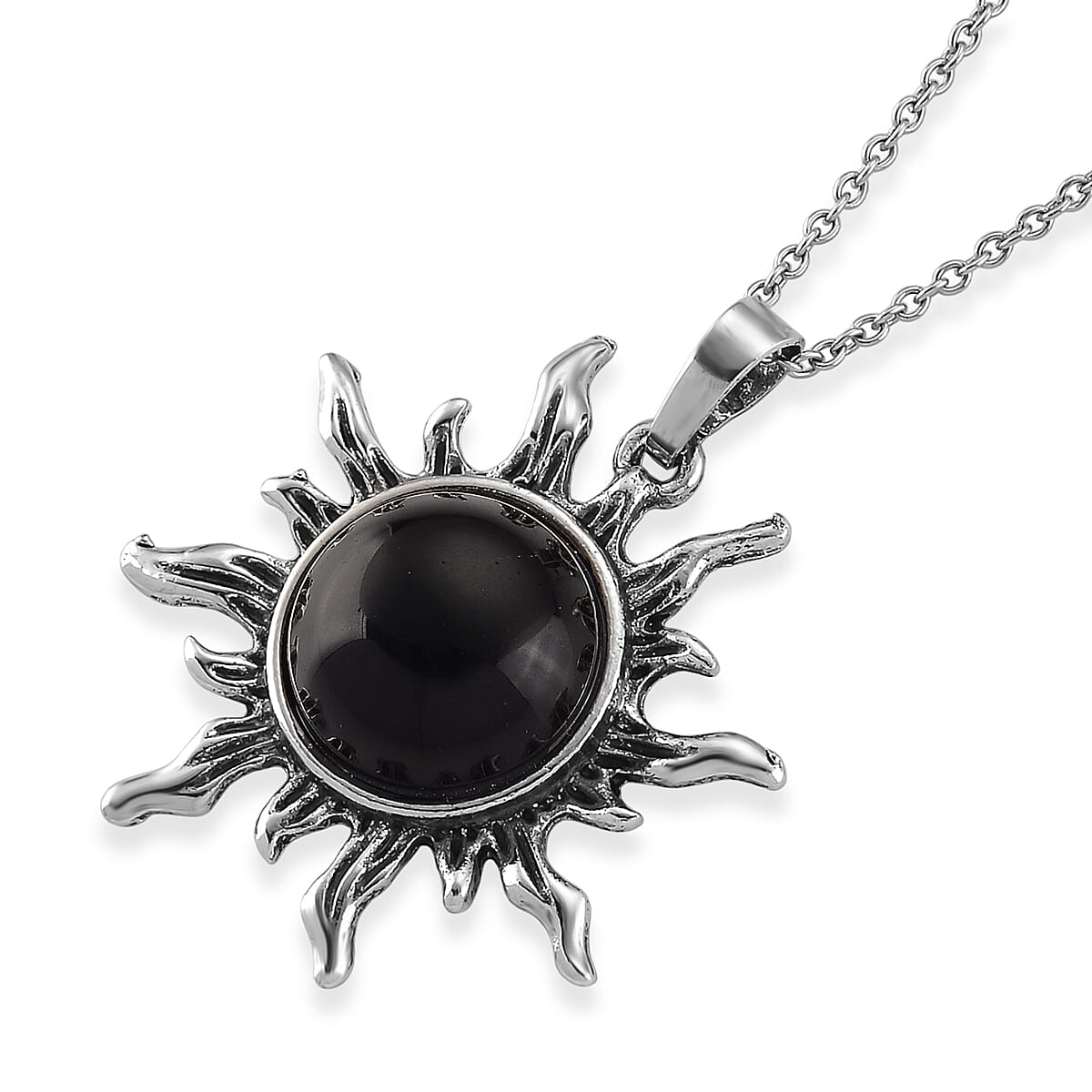 Black Obsidian 18.00 ctw Pendant in Silvertone with Stainless Steel Necklace 20 Inches image number 3