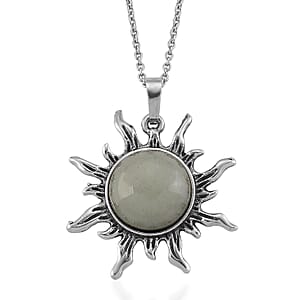Green Aventurine 18.00 ctw Pendant in Silvertone with Stainless Steel Necklace 20 Inches