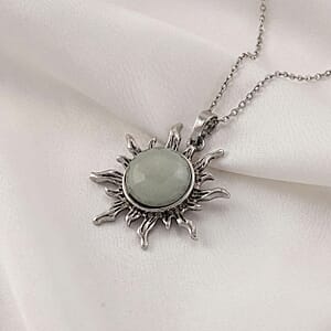Green Aventurine 18.00 ctw Pendant in Silvertone with Stainless Steel Necklace 20 Inches