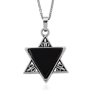 Black Obsidian 8.00 ctw Pendant in Silvertone with Stainless Steel Necklace 20 Inches