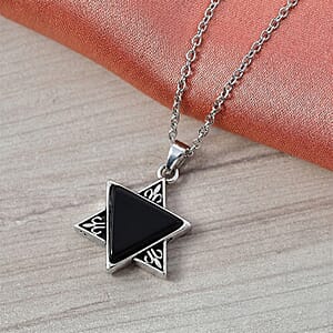 Black Obsidian 8.00 ctw Pendant in Silvertone with Stainless Steel Necklace 20 Inches