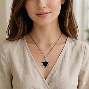 Black Obsidian 8.00 ctw Pendant in Silvertone with Stainless Steel Necklace 20 Inches