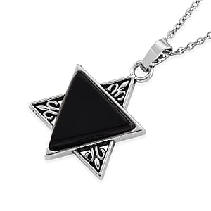 Black Obsidian 8.00 ctw Pendant in Silvertone with Stainless Steel Necklace 20 Inches