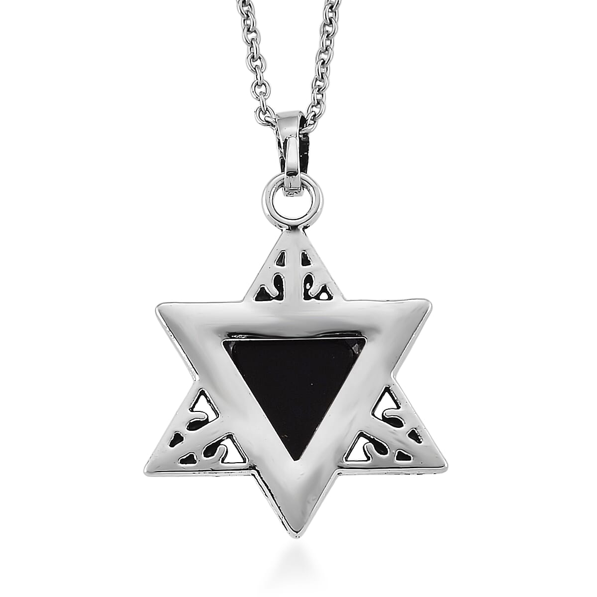 Black Obsidian 8.00 ctw Pendant in Silvertone with Stainless Steel Necklace 20 Inches image number 4