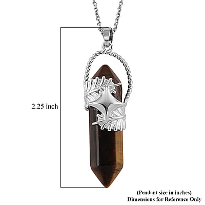 Yellow Tigers Eye 33.00 ctw Pendant in Silvertone with Stainless Steel Necklace 20 Inches