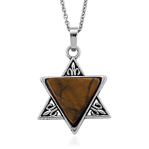 Yellow Tigers Eye 8.00 ctw Pendant in Silvertone with Stainless Steel Necklace 20 Inches