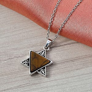 Yellow Tigers Eye 8.00 ctw Pendant in Silvertone with Stainless Steel Necklace 20 Inches