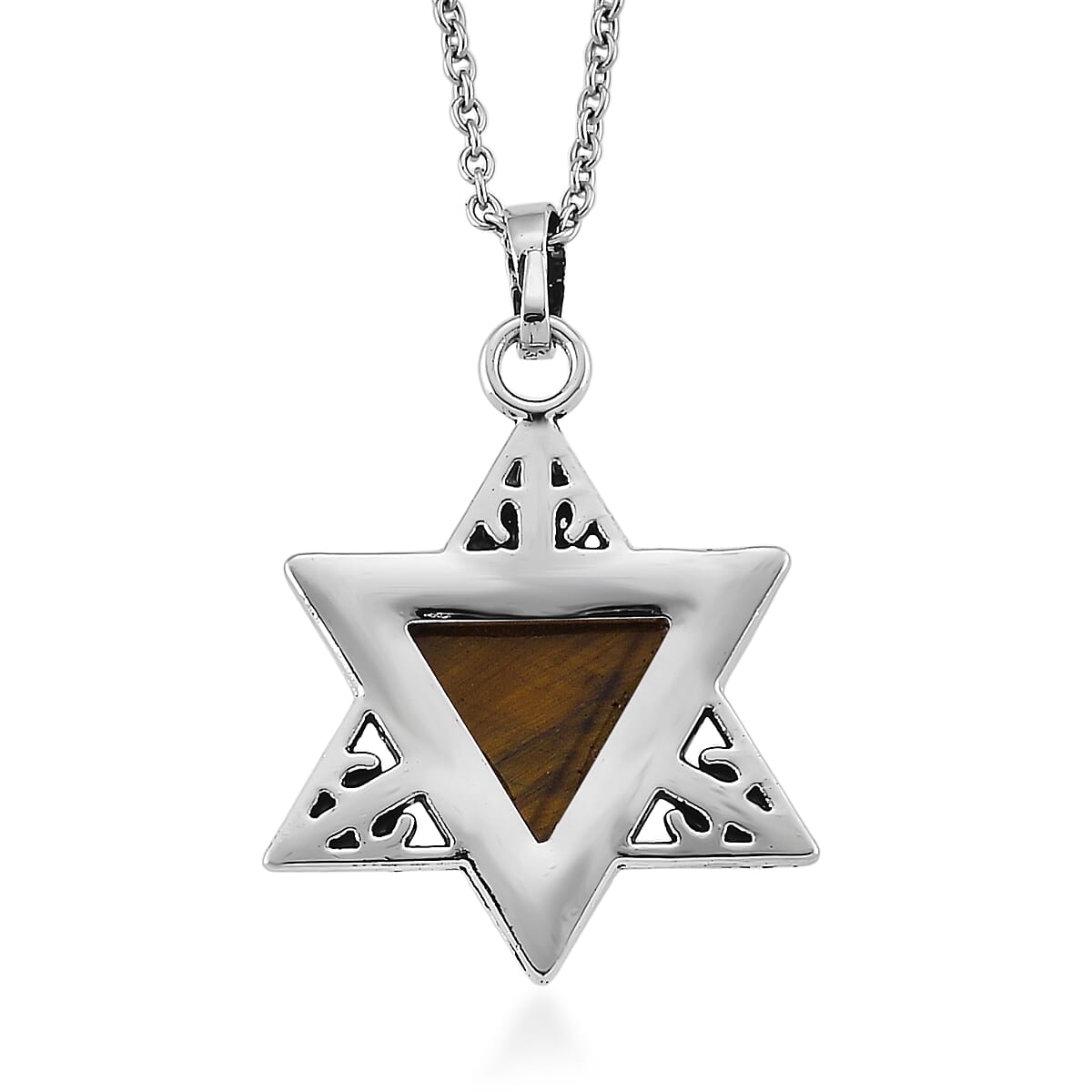 Yellow Tigers Eye 8.00 ctw Pendant in Silvertone with Stainless Steel Necklace 20 Inches image number 4