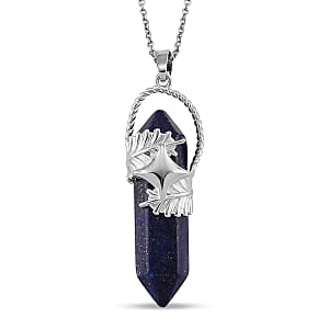 Lapis Lazuli 33.00 ctw Pendant in Silvertone with Stainless Steel Necklace 20 Inches