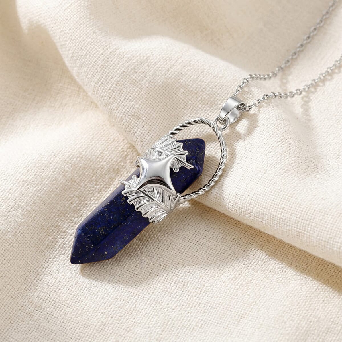Lapis Lazuli 33.00 ctw Pendant in Silvertone with Stainless Steel Necklace 20 Inches image number 1