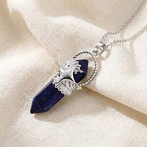 Lapis Lazuli 33.00 ctw Pendant in Silvertone with Stainless Steel Necklace 20 Inches
