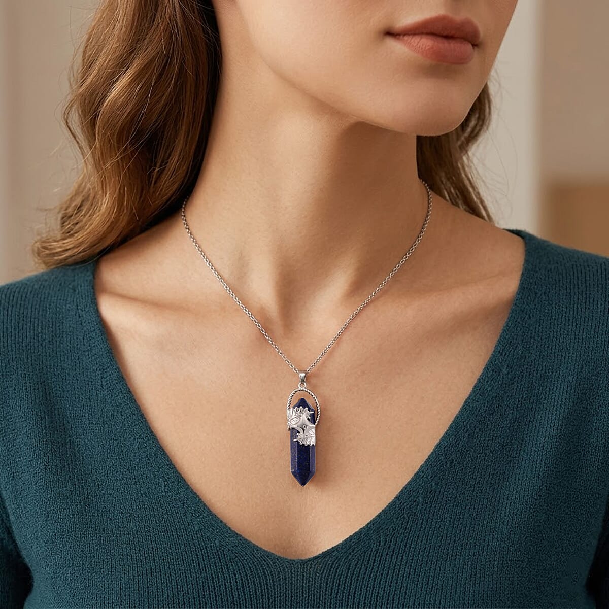 Lapis Lazuli 33.00 ctw Pendant in Silvertone with Stainless Steel Necklace 20 Inches image number 2