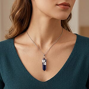 Lapis Lazuli 33.00 ctw Pendant in Silvertone with Stainless Steel Necklace 20 Inches