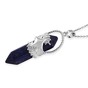 Lapis Lazuli 33.00 ctw Pendant in Silvertone with Stainless Steel Necklace 20 Inches