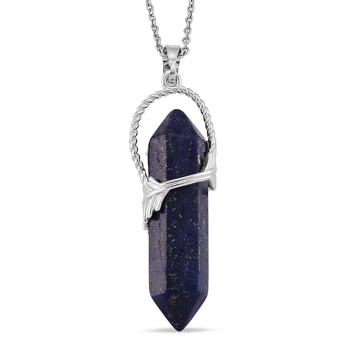 Lapis Lazuli 33.00 ctw Pendant in Silvertone with Stainless Steel Necklace 20 Inches image number 4