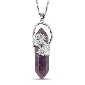 African Amethyst 33.00 ctw Pendant in Silvertone with Stainless Steel Necklace 20 Inches