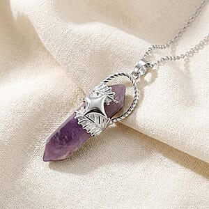 African Amethyst 33.00 ctw Pendant in Silvertone with Stainless Steel Necklace 20 Inches