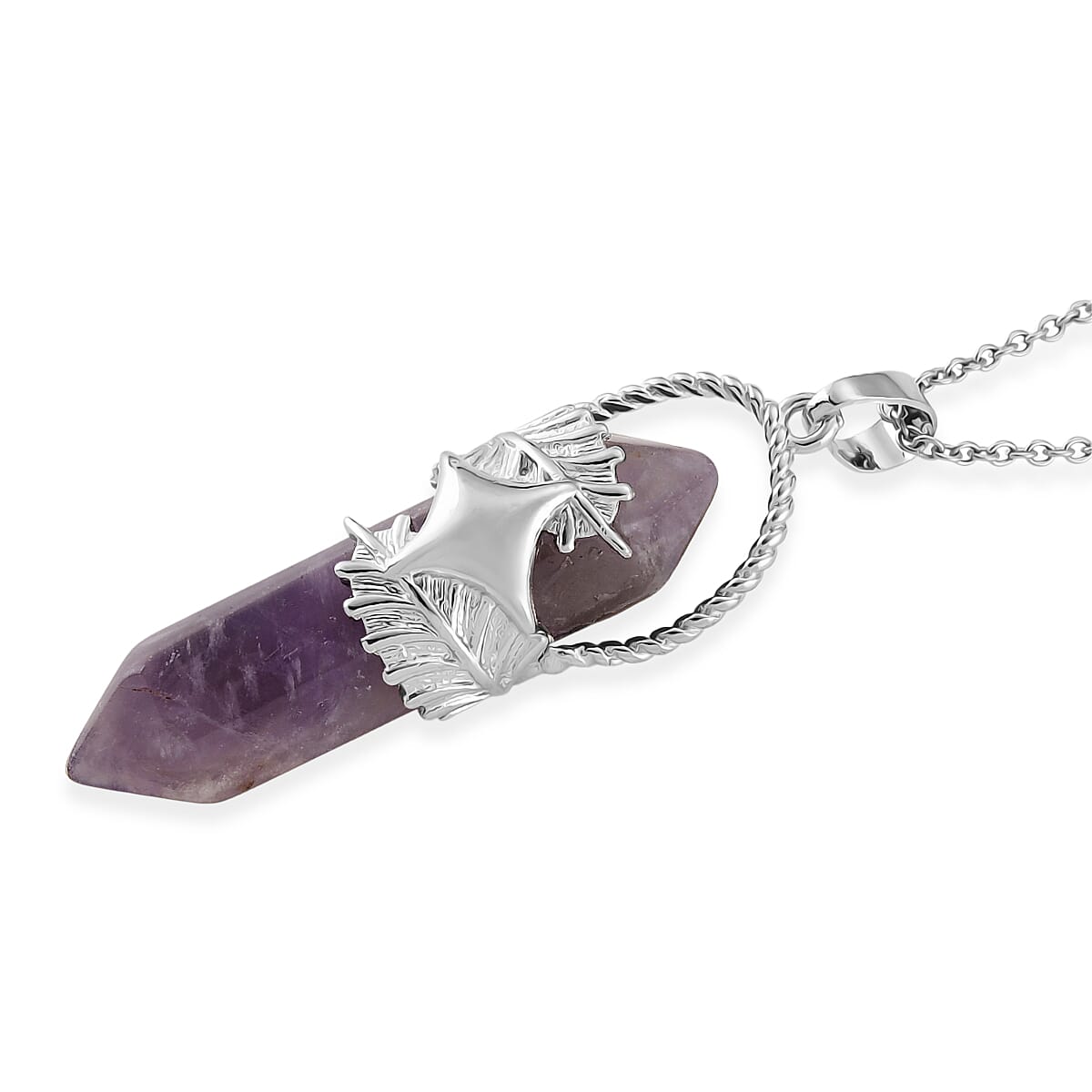 African Amethyst 33.00 ctw Pendant in Silvertone with Stainless Steel Necklace 20 Inches image number 3