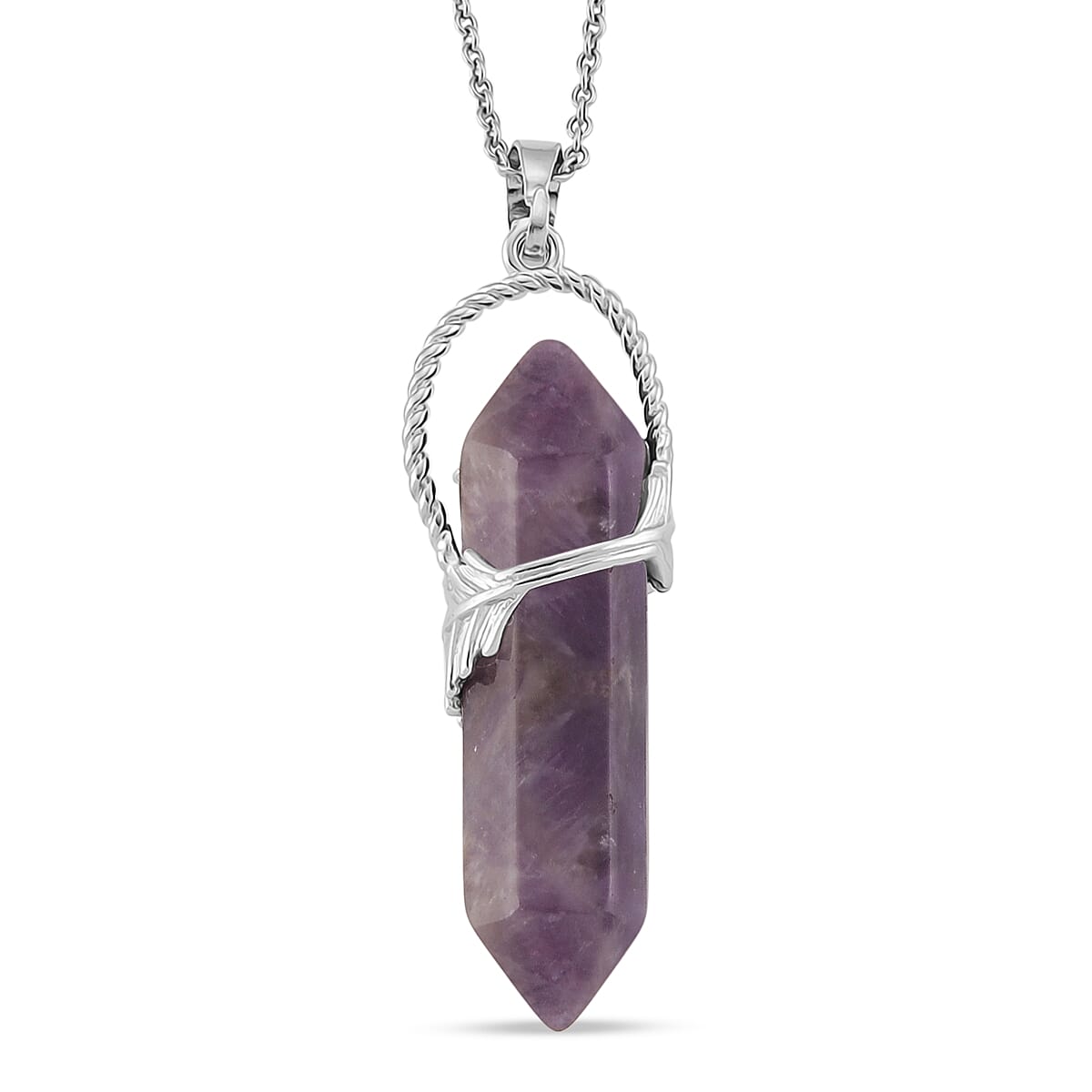 African Amethyst 33.00 ctw Pendant in Silvertone with Stainless Steel Necklace 20 Inches image number 4