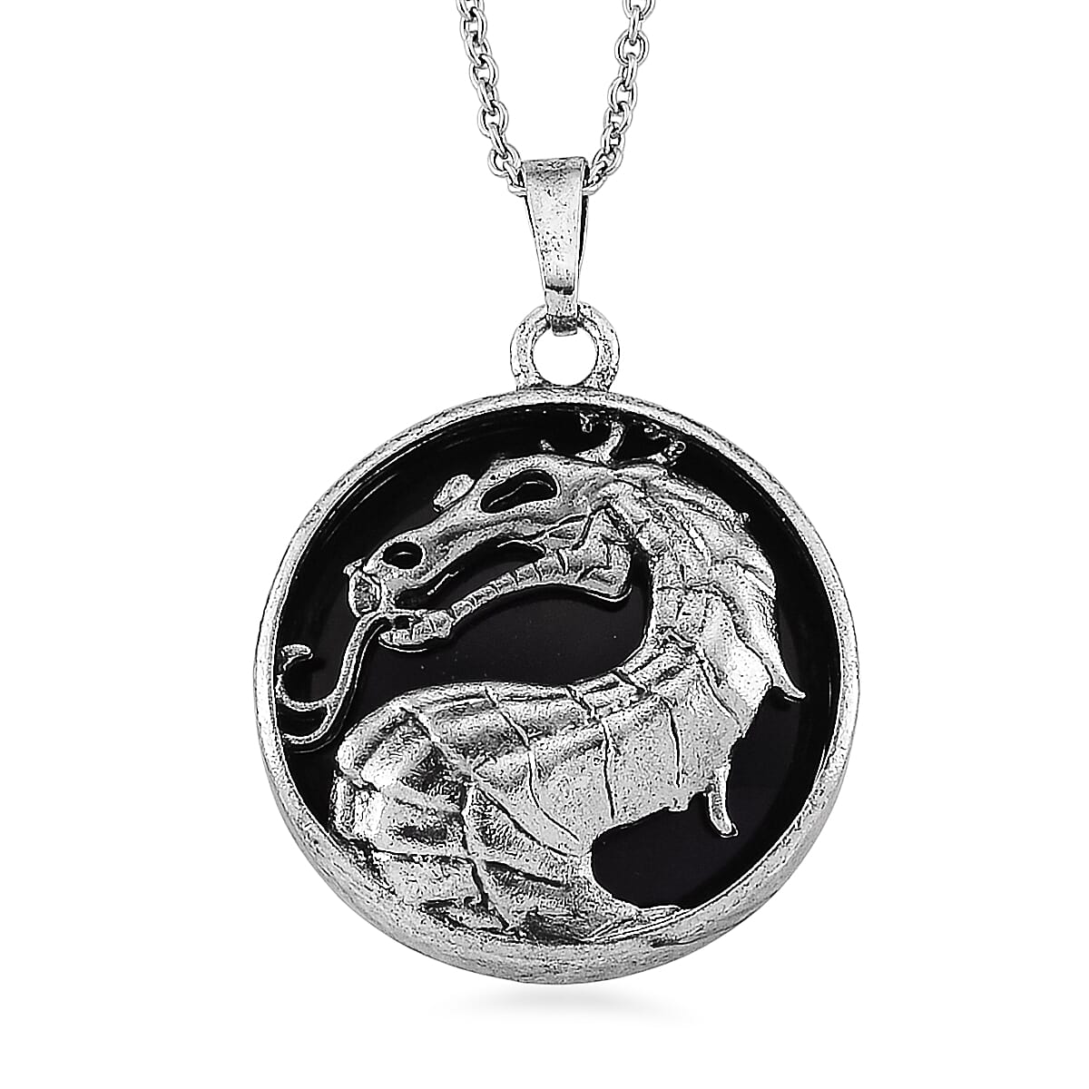 Black Obsidian 43.00 ctw Pendant in Silvertone with Stainless Steel Necklace 20 Inches