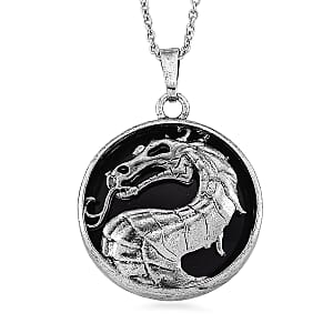 Black Obsidian Pendant in Silvertone with Stainless Steel Necklace (20 Inches) 43.00 ctw