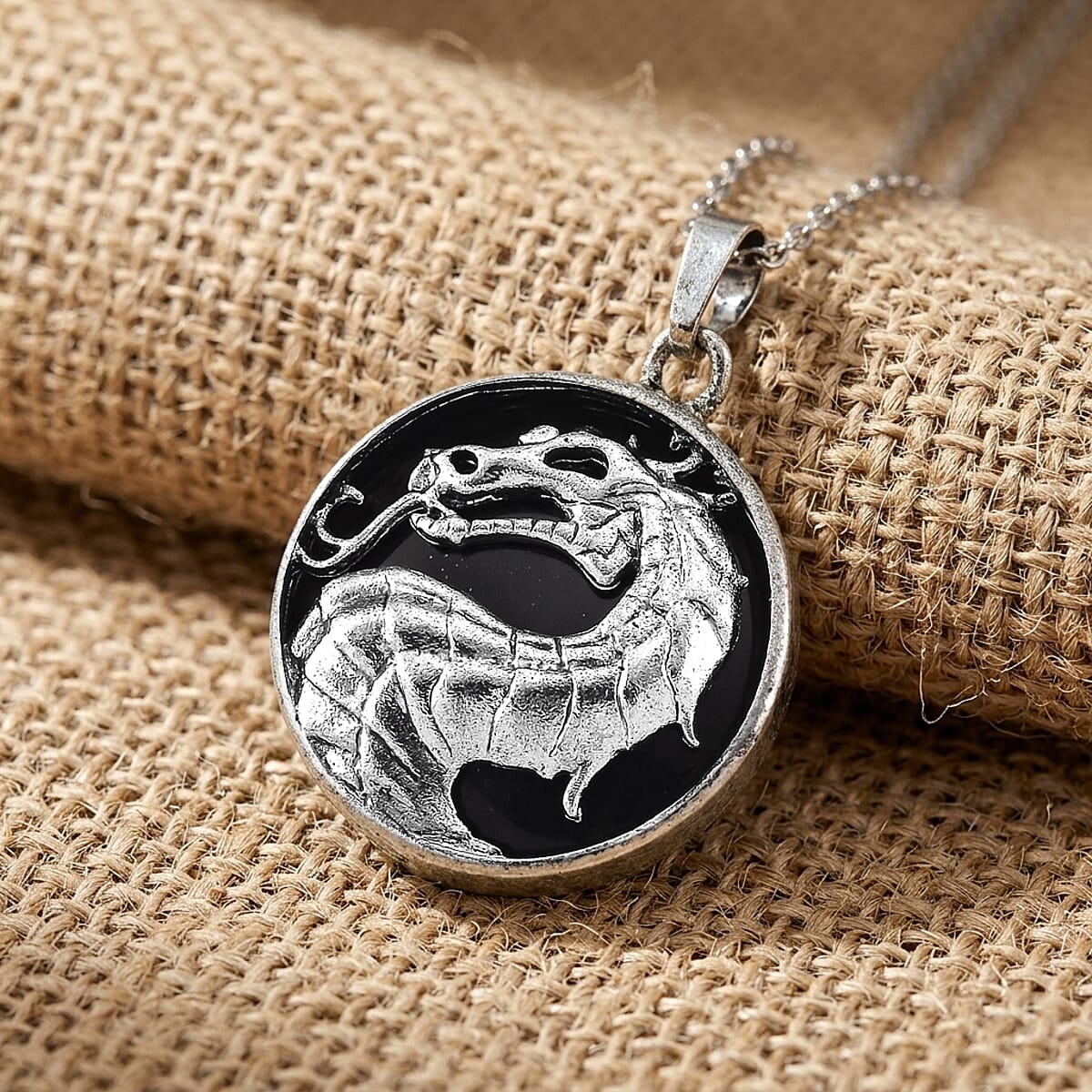 Black Obsidian Pendant in Silvertone with Stainless Steel Necklace (20 Inches) 43.00 ctw image number 1