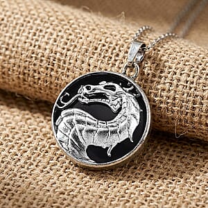 Black Obsidian Pendant in Silvertone with Stainless Steel Necklace (20 Inches) 43.00 ctw