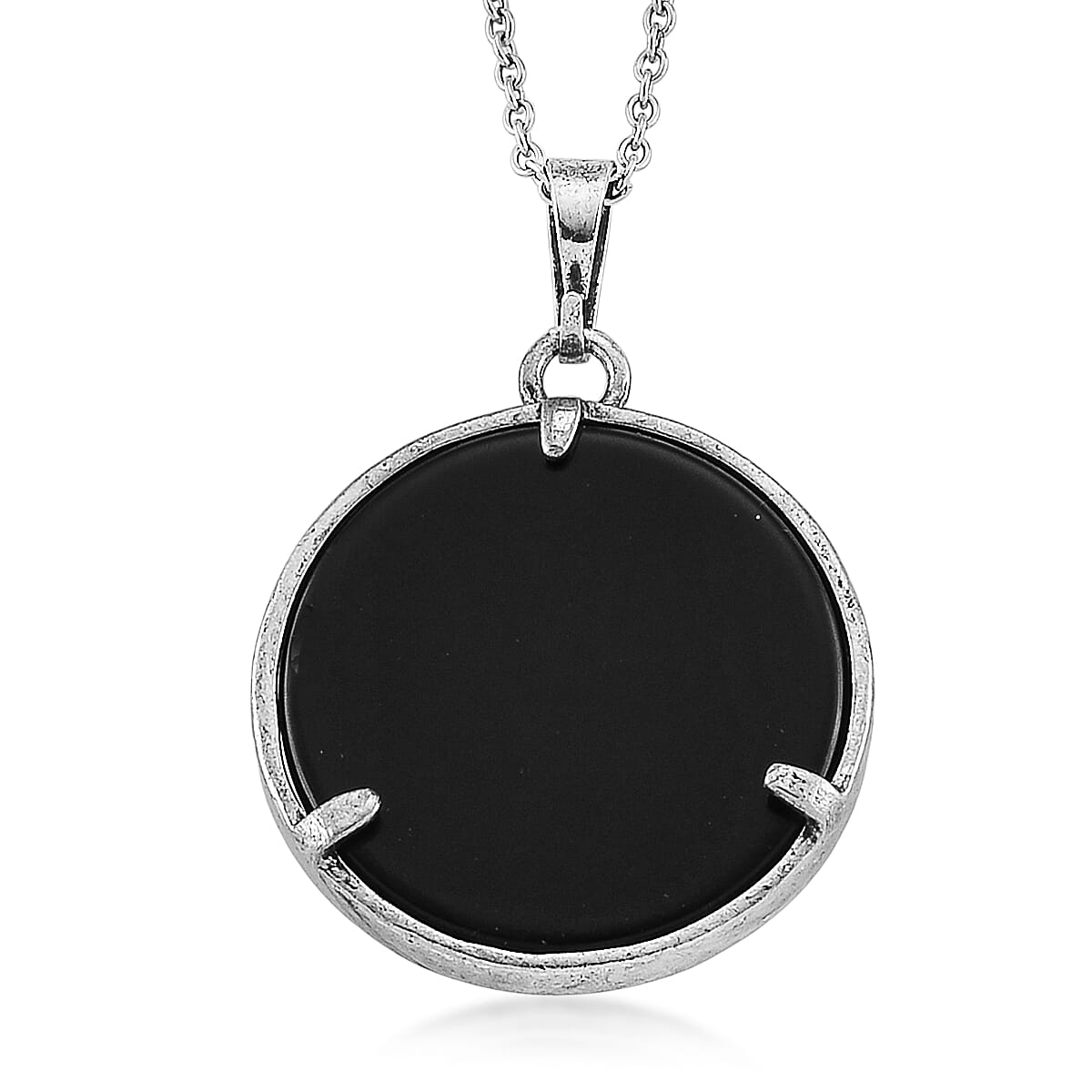 Black Obsidian Pendant in Silvertone with Stainless Steel Necklace (20 Inches) 43.00 ctw image number 4