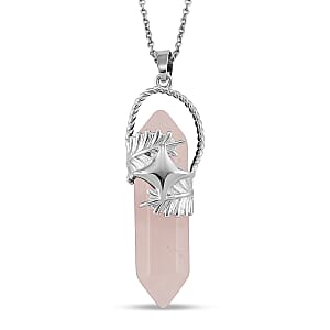 Rose Quartz 33.00 ctw Pendant in Silvertone with Stainless Steel Necklace 20 Inches