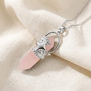 Rose Quartz 33.00 ctw Pendant in Silvertone with Stainless Steel Necklace 20 Inches