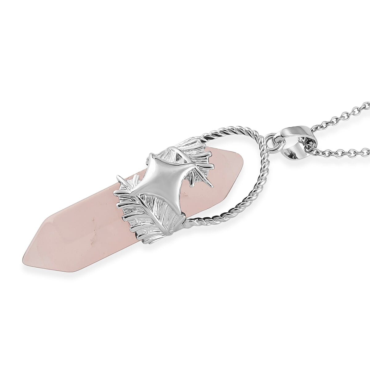 Rose Quartz 33.00 ctw Pendant in Silvertone with Stainless Steel Necklace 20 Inches image number 3