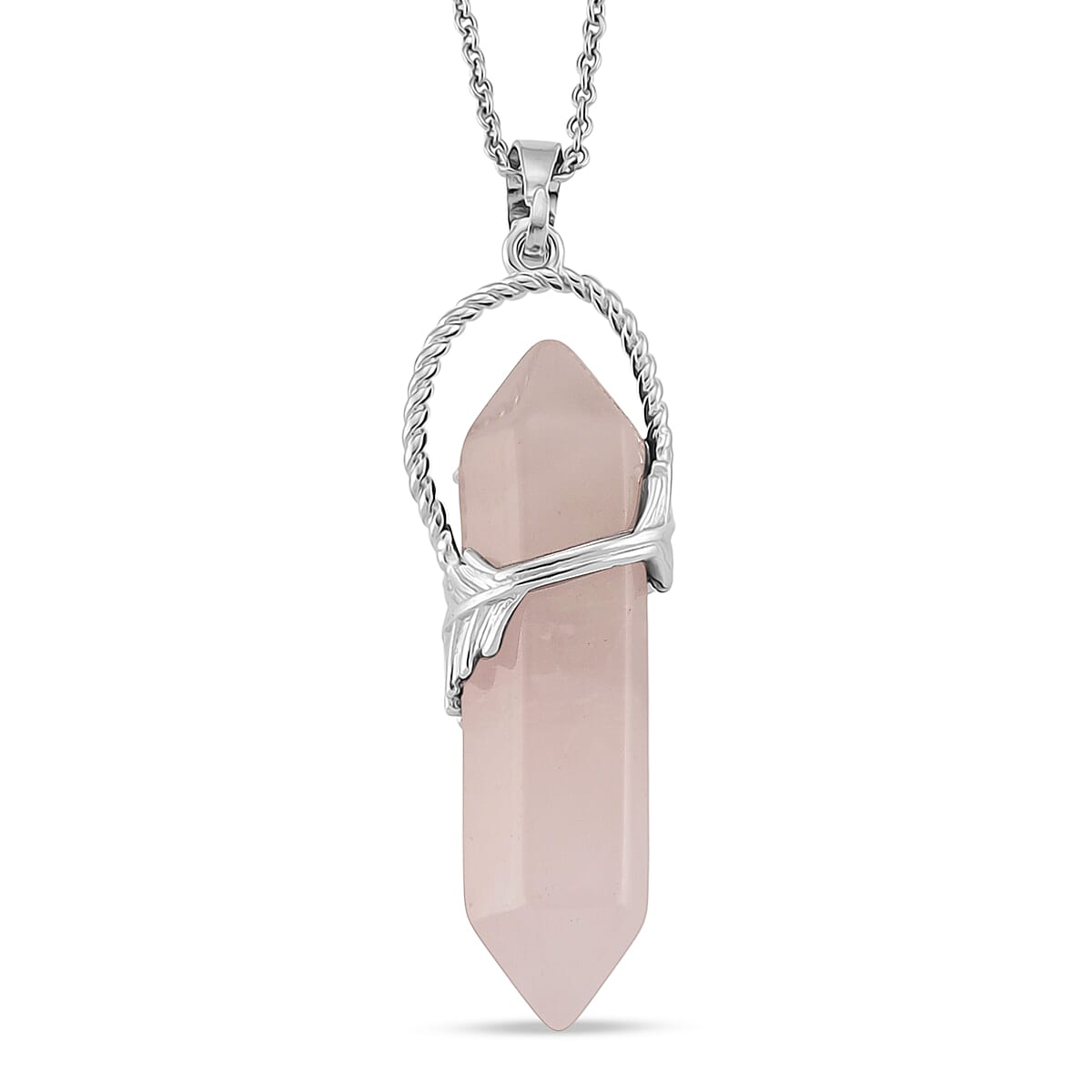 Rose Quartz 33.00 ctw Pendant in Silvertone with Stainless Steel Necklace 20 Inches image number 4