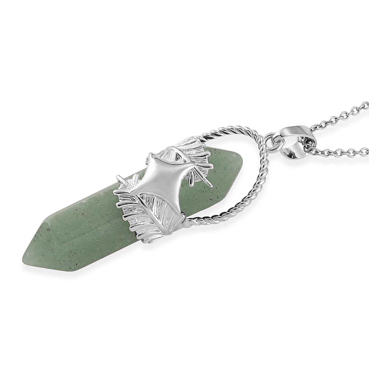 Green Aventurine 33.00 ctw Pendant in Silvertone with Stainless Steel Necklace 20 Inches image number 3